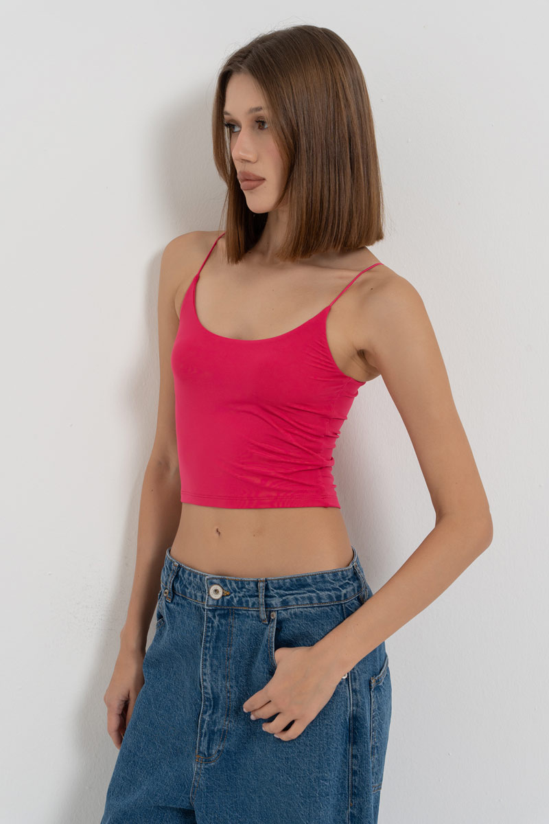 Fuchsia Spaghetti Strap Cropped Cami