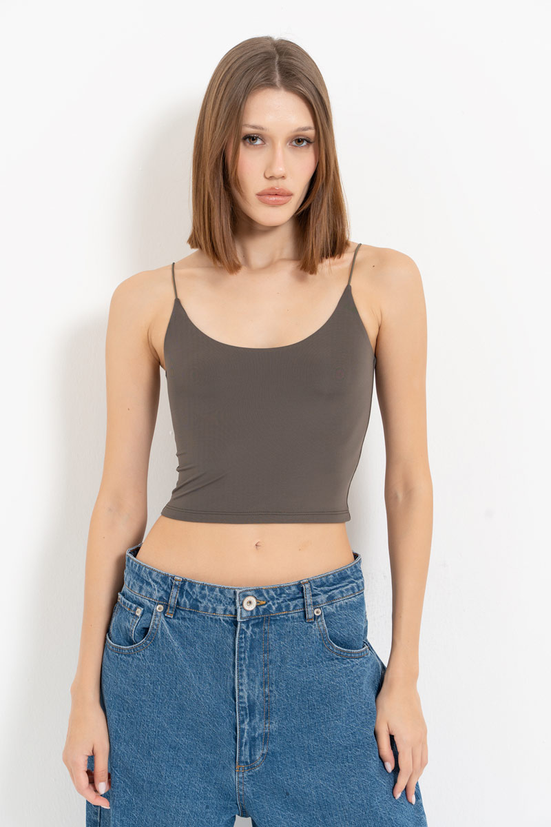 Khaki Spaghetti Strap Cropped Cami