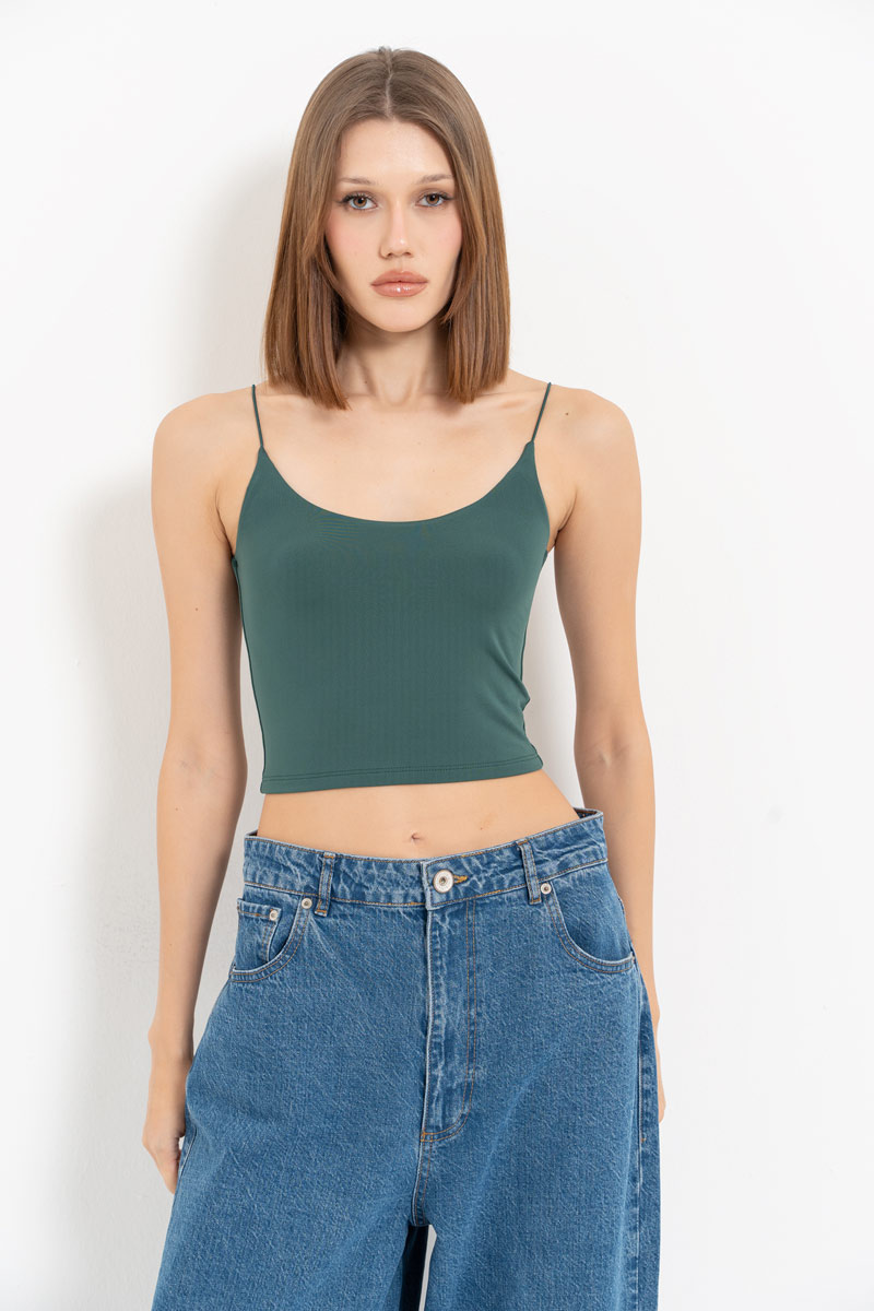 Dark Green Spaghetti Strap Cropped Cami