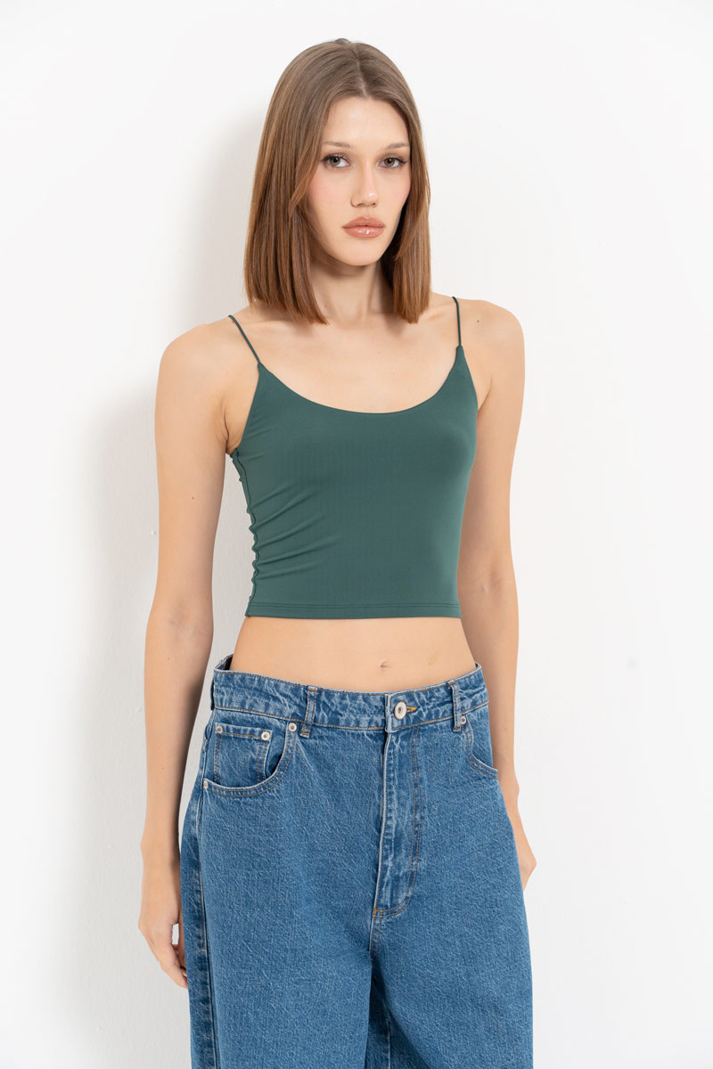 Dark Green Spaghetti Strap Cropped Cami