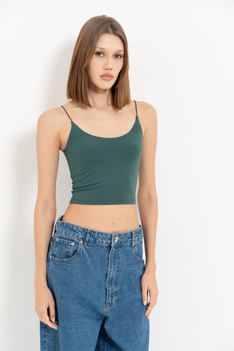 Dark Green Spaghetti Strap Cropped Cami