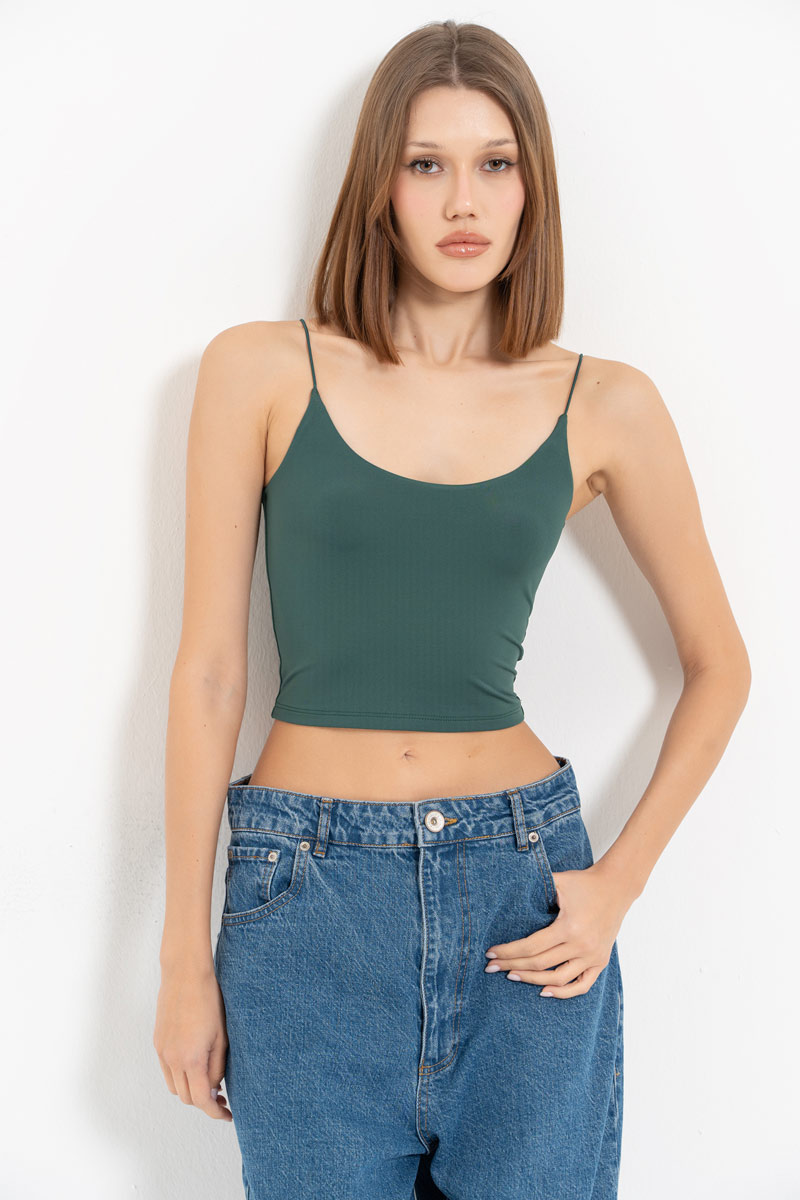 Dark Green Spaghetti Strap Cropped Cami