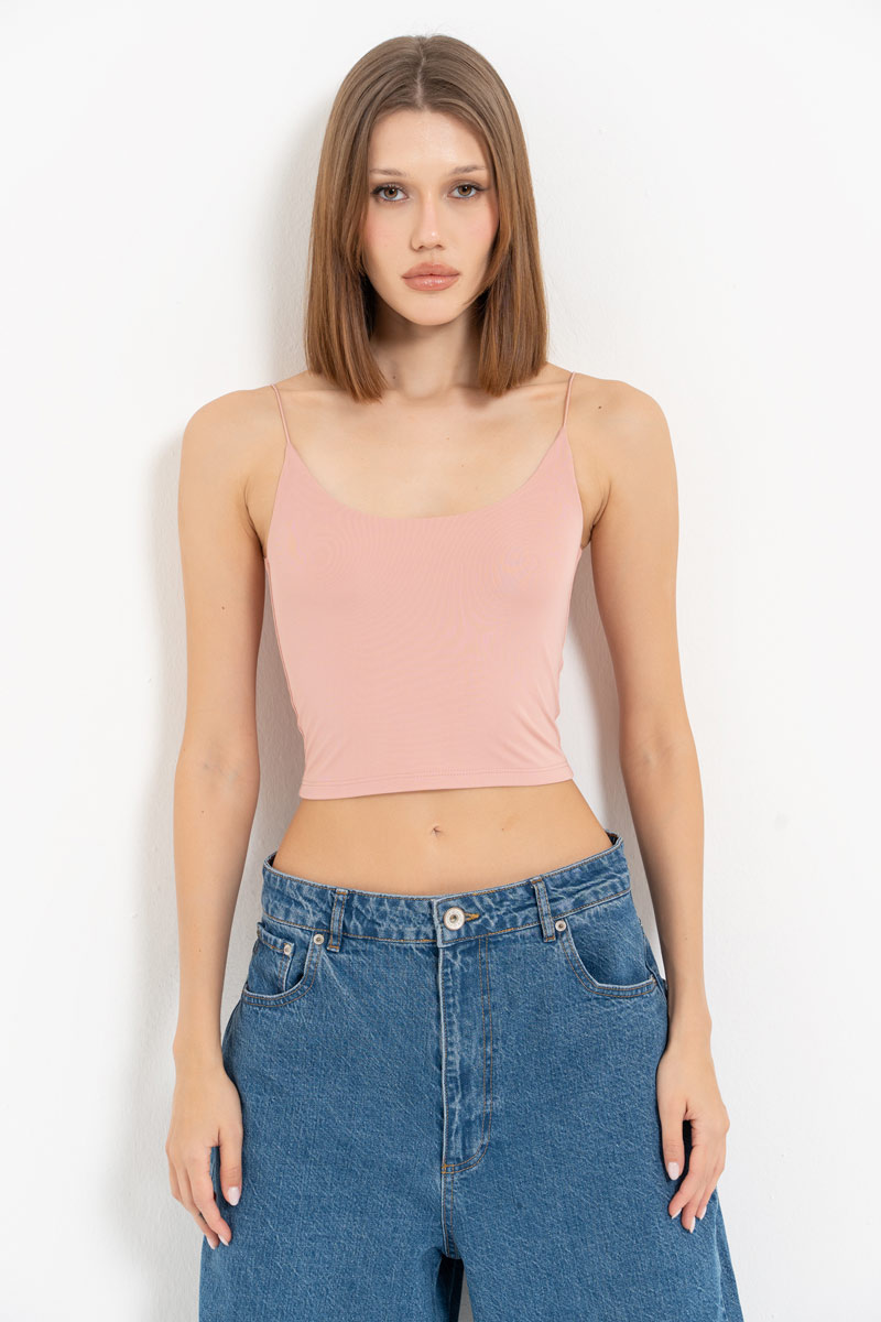 Salmon Spaghetti Strap Cropped Cami