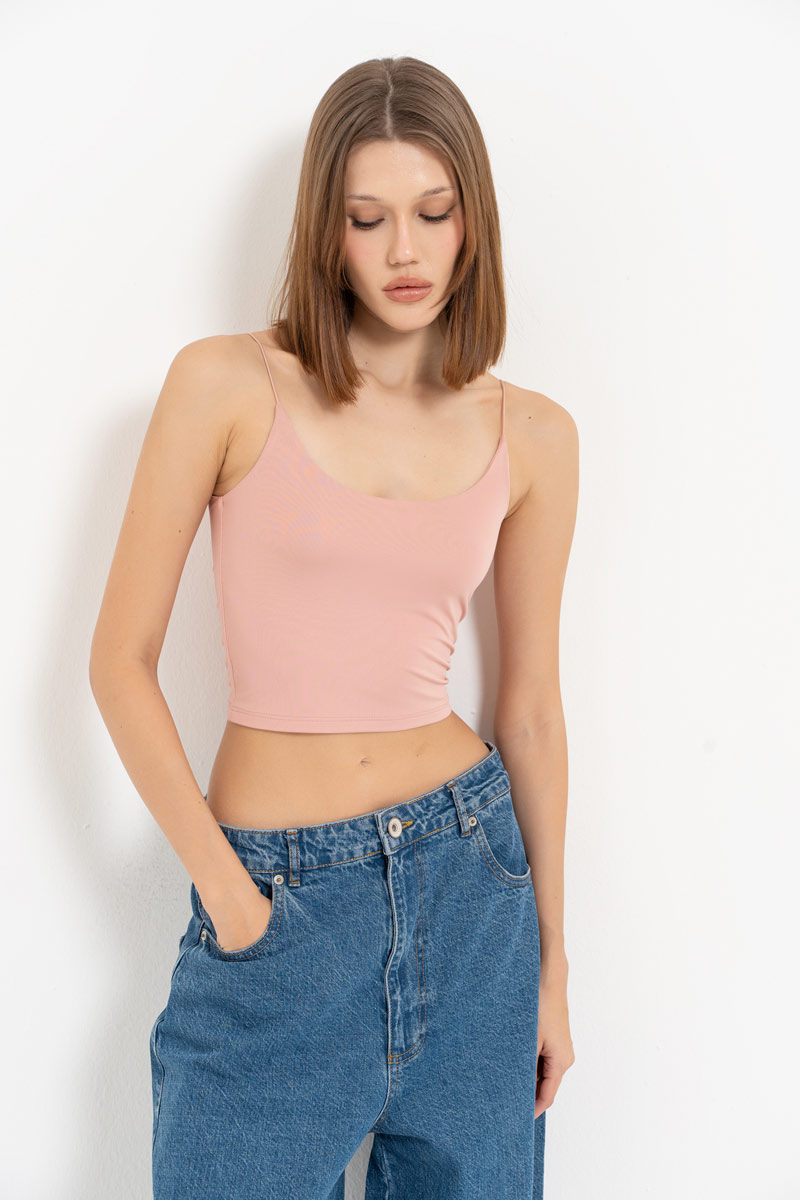 Salmon Spaghetti Strap Cropped Cami