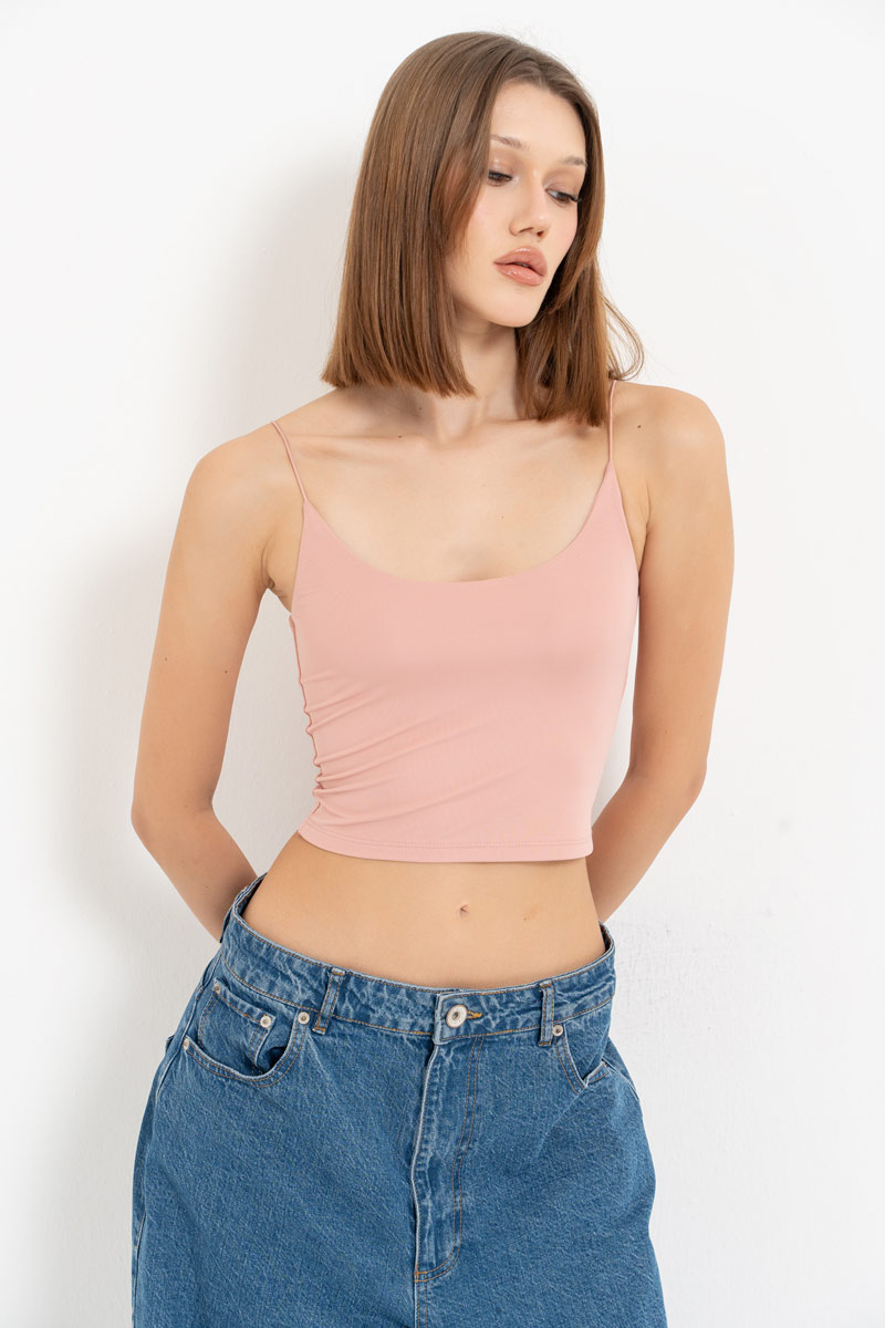 Salmon Spaghetti Strap Cropped Cami