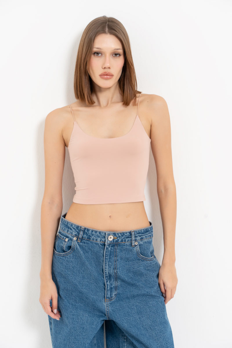 Nude Spaghetti Strap Cropped Cami