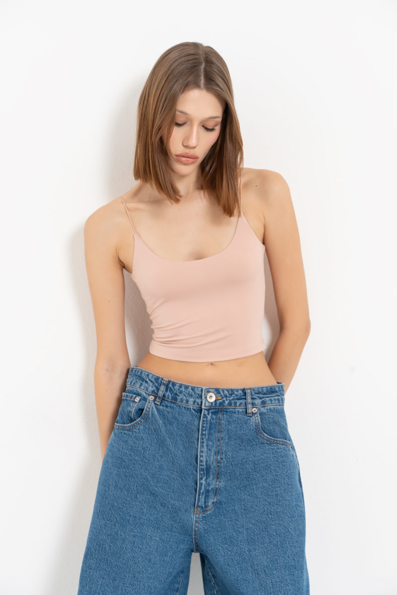 Nude Spaghetti Strap Cropped Cami