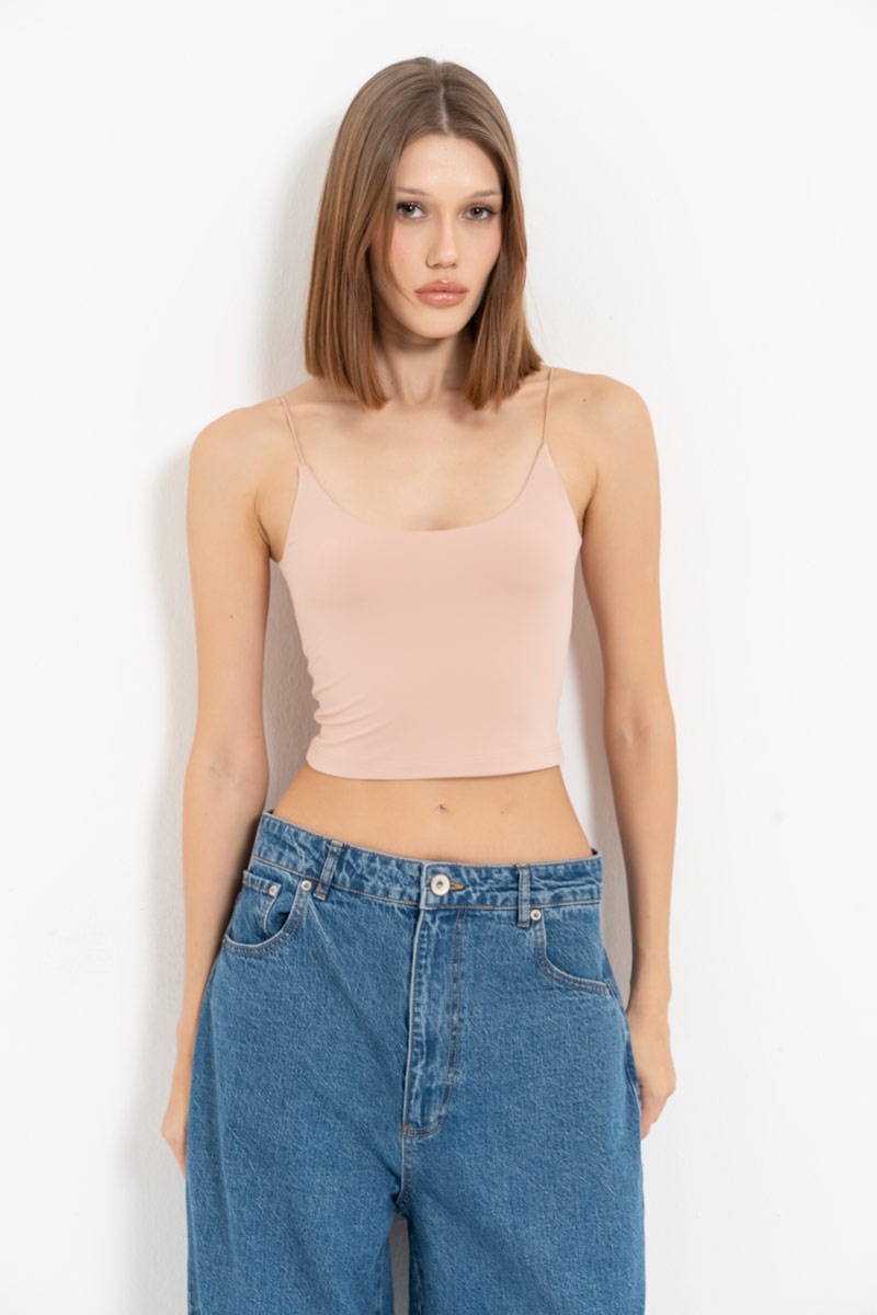 Nude Spaghetti Strap Cropped Cami