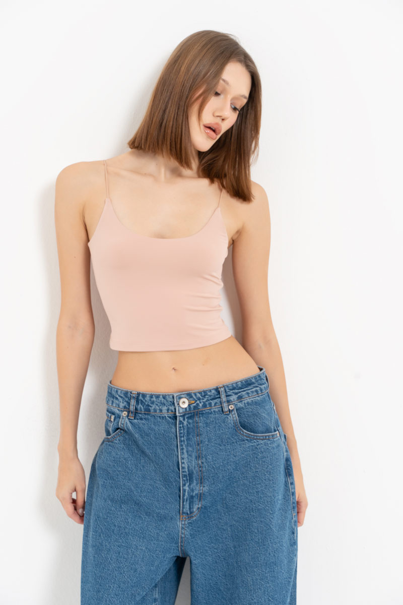 Nude Spaghetti Strap Cropped Cami