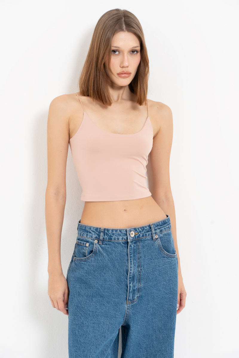 Nude Spaghetti Strap Cropped Cami