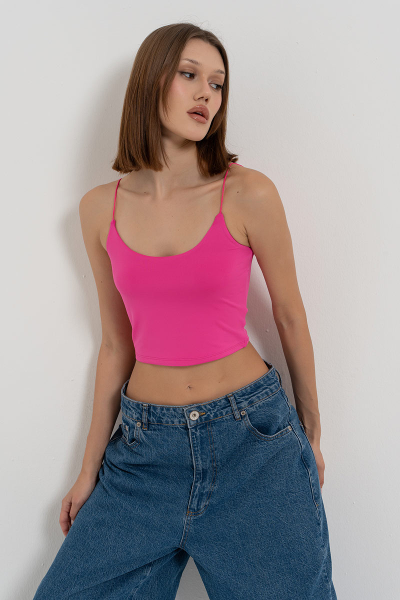 New Fuschia Spaghetti Strap Cropped Cami