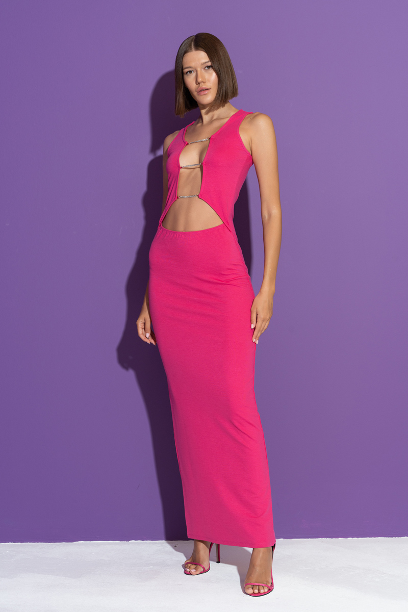 New Fuschia Embellished-Strap Maxi Dress