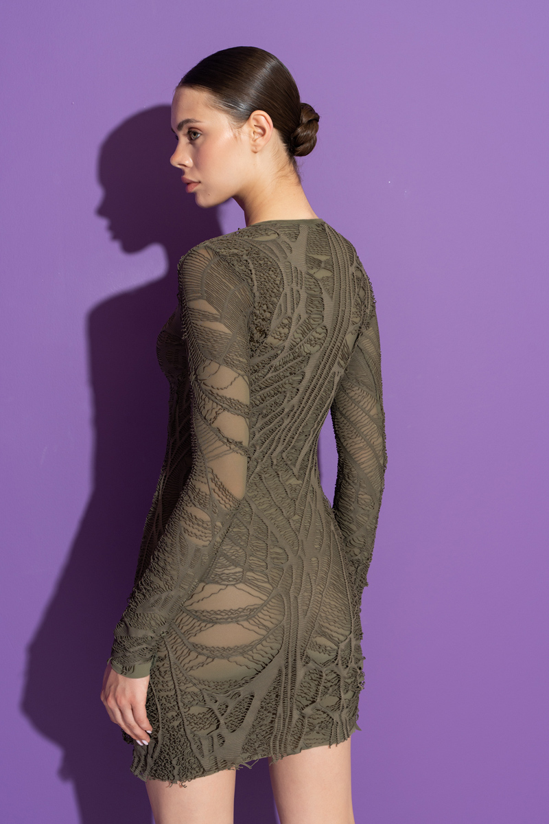 Khaki Mesh-Inside Net Dress