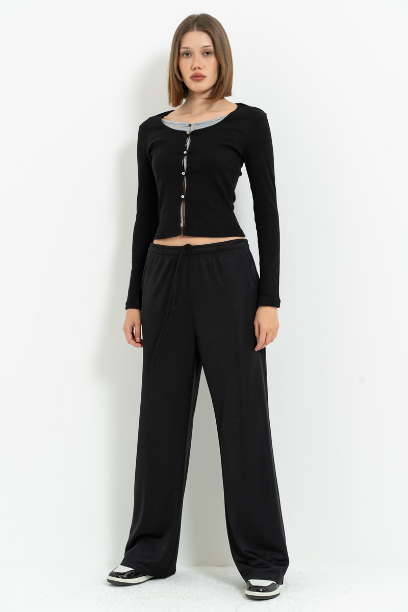 Black Elasticated-Waist Sweatpants