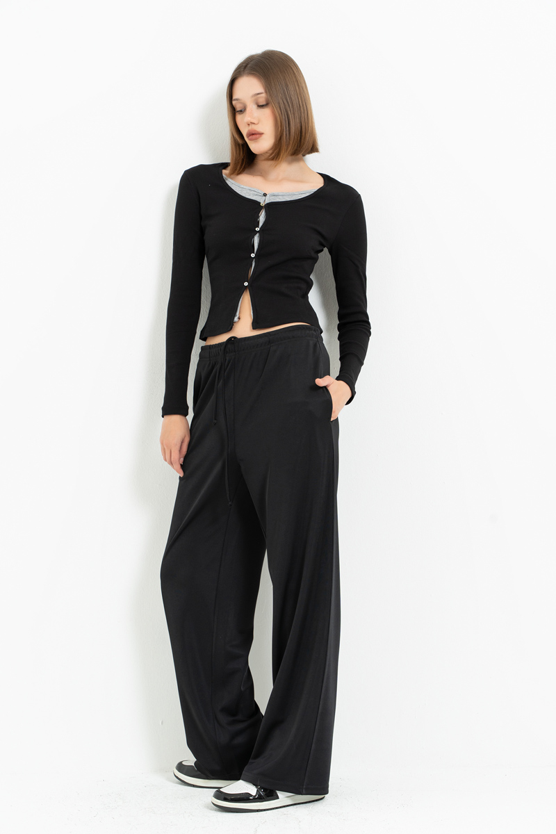 Black Elasticated-Waist Sweatpants