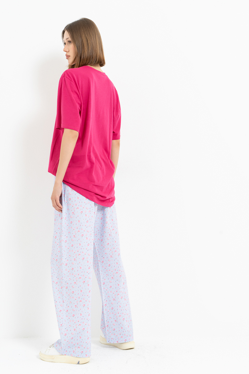 BLUE-PİNK-SMALL.FLOWER Elasticated-Waist Printed Pyjama Bottoms