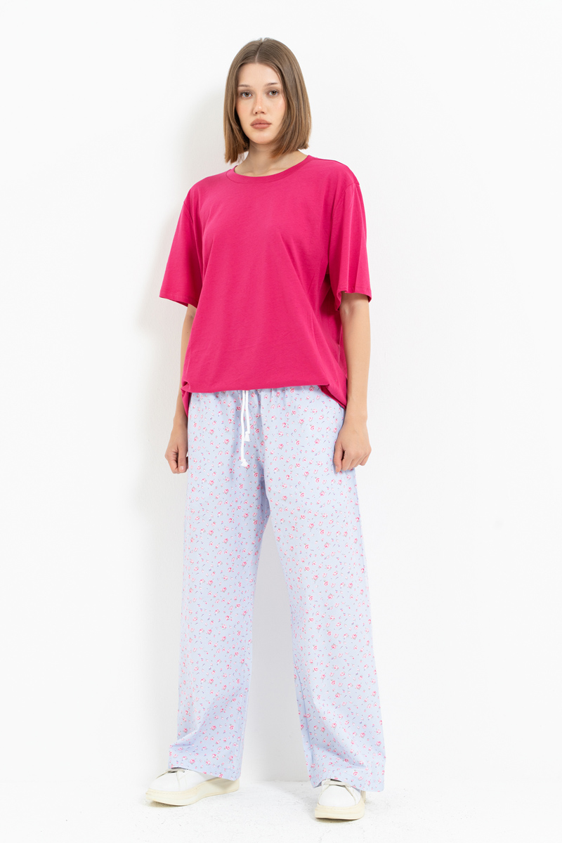 BLUE-PİNK-SMALL.FLOWER Elasticated-Waist Printed Pyjama Bottoms