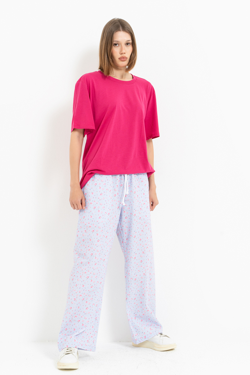 BLUE-PİNK-SMALL.FLOWER Elasticated-Waist Printed Pyjama Bottoms