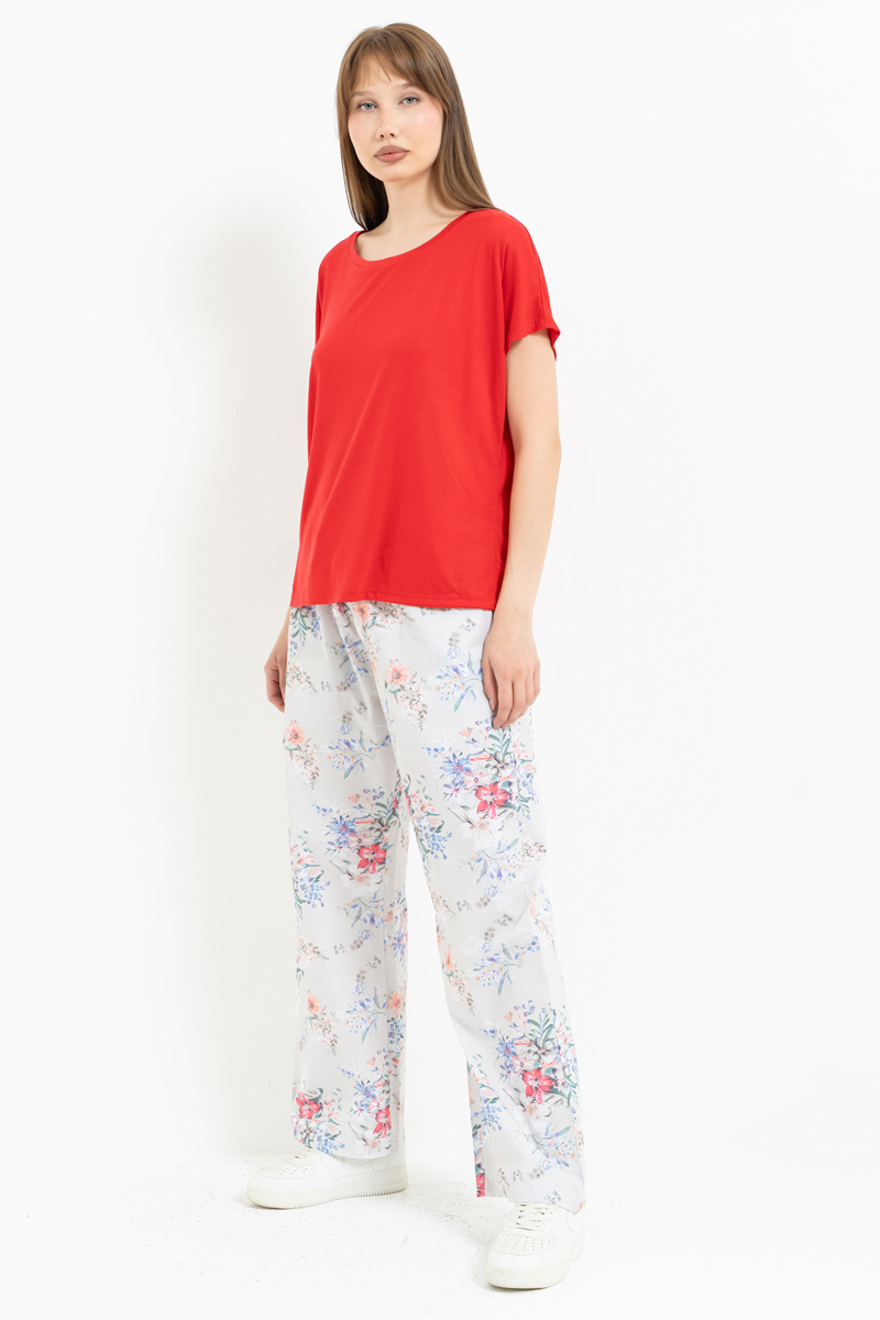 GREEN-FFUCHSİA-BİG.FLOWER Elasticated-Waist Printed Pyjama Bottoms