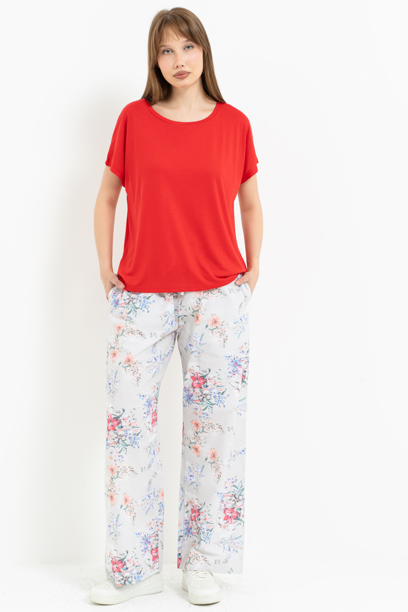 GREEN-FFUCHSİA-BİG.FLOWER Elasticated-Waist Printed Pyjama Bottoms