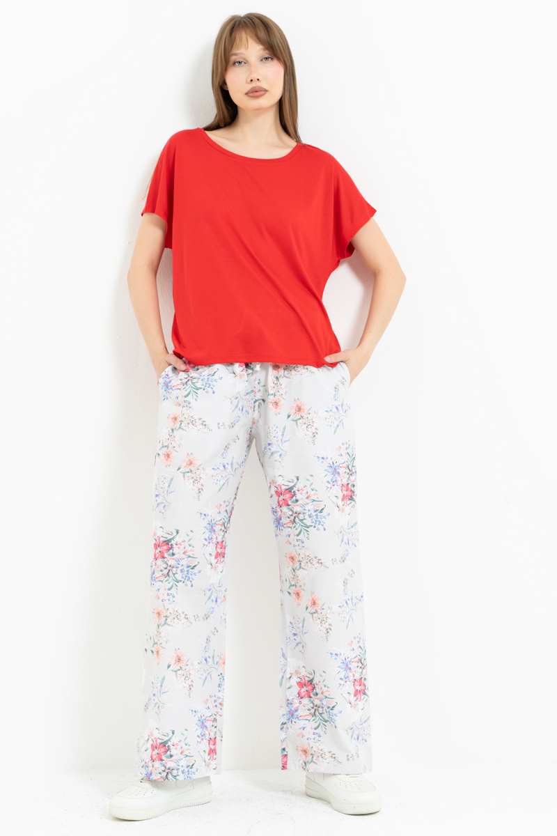 GREEN-FFUCHSİA-BİG.FLOWER Elasticated-Waist Printed Pyjama Bottoms