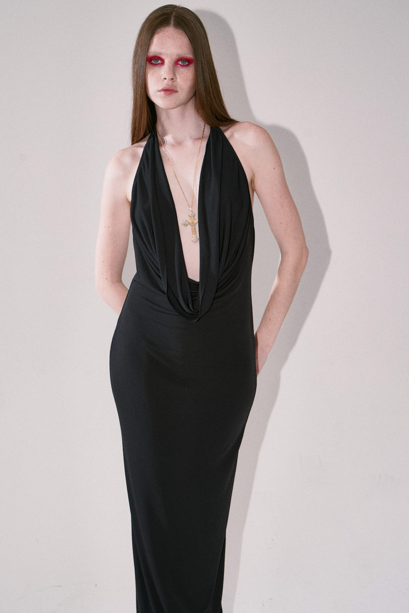 Black Cowl-Neck Backless Maxi Dress