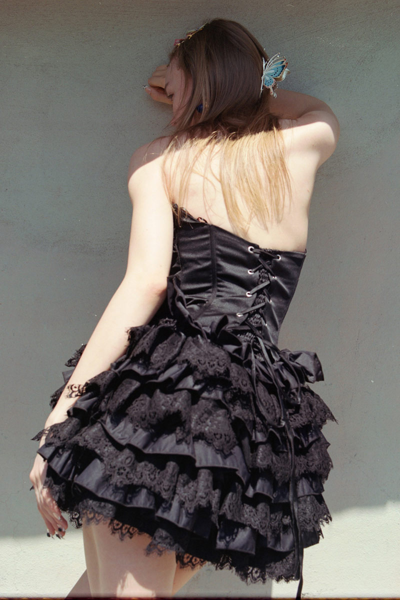 Black Tiered Ruffle Tube Mini Dress