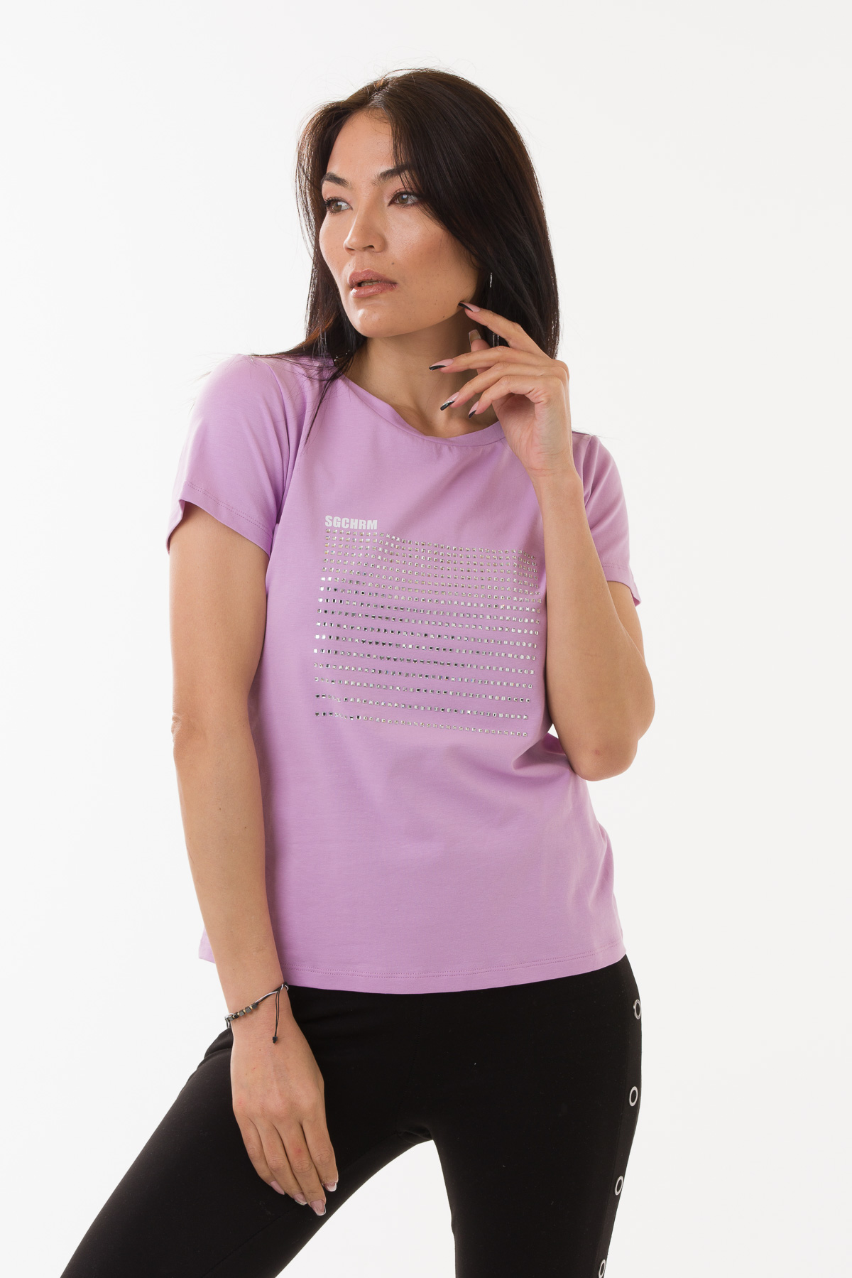 Wholesale Lilac T-SHIRT WITH STONES